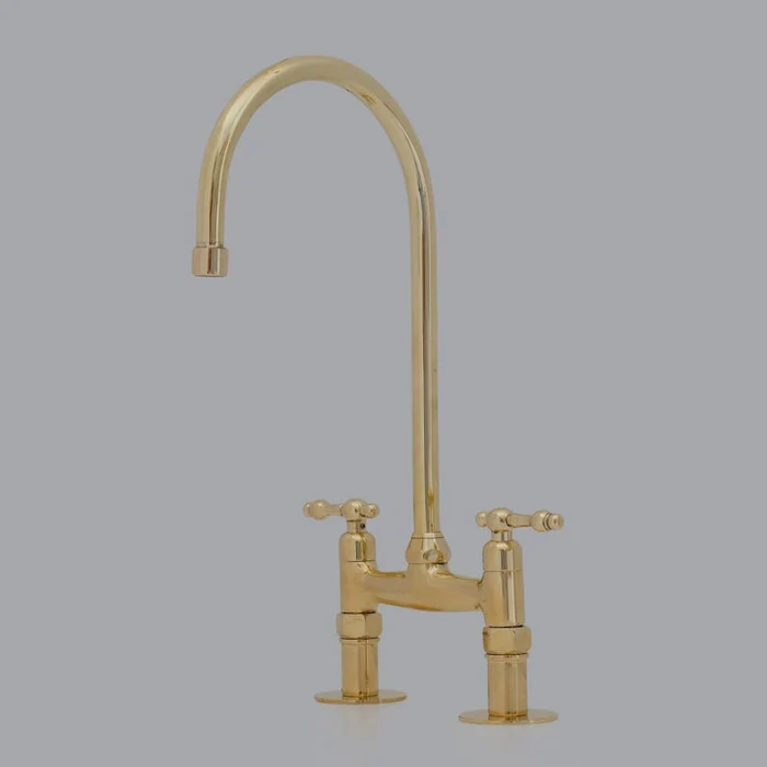 6" Unlacquered Brass Bridge Faucet, Brass Kitchen Faucet, Widespread Kitchen Faucet With Lever Handles