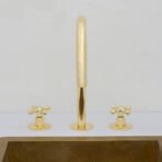 Unlacquered Brass Widespread Kitchen Faucet, Solid Brass 3-Holes Deck Mount Faucet, Simple Cross Handles