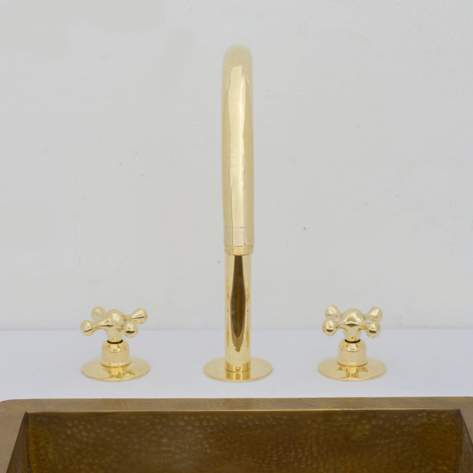 Unlacquered Brass Widespread Kitchen Faucet, Solid Brass 3-Holes Deck Mount Faucet, Simple Cross Handles