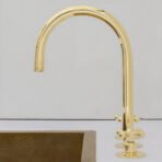 Unlacquered Brass Widespread Kitchen Faucet, Solid Brass 3-Holes Deck Mount Faucet, Simple Cross Handles