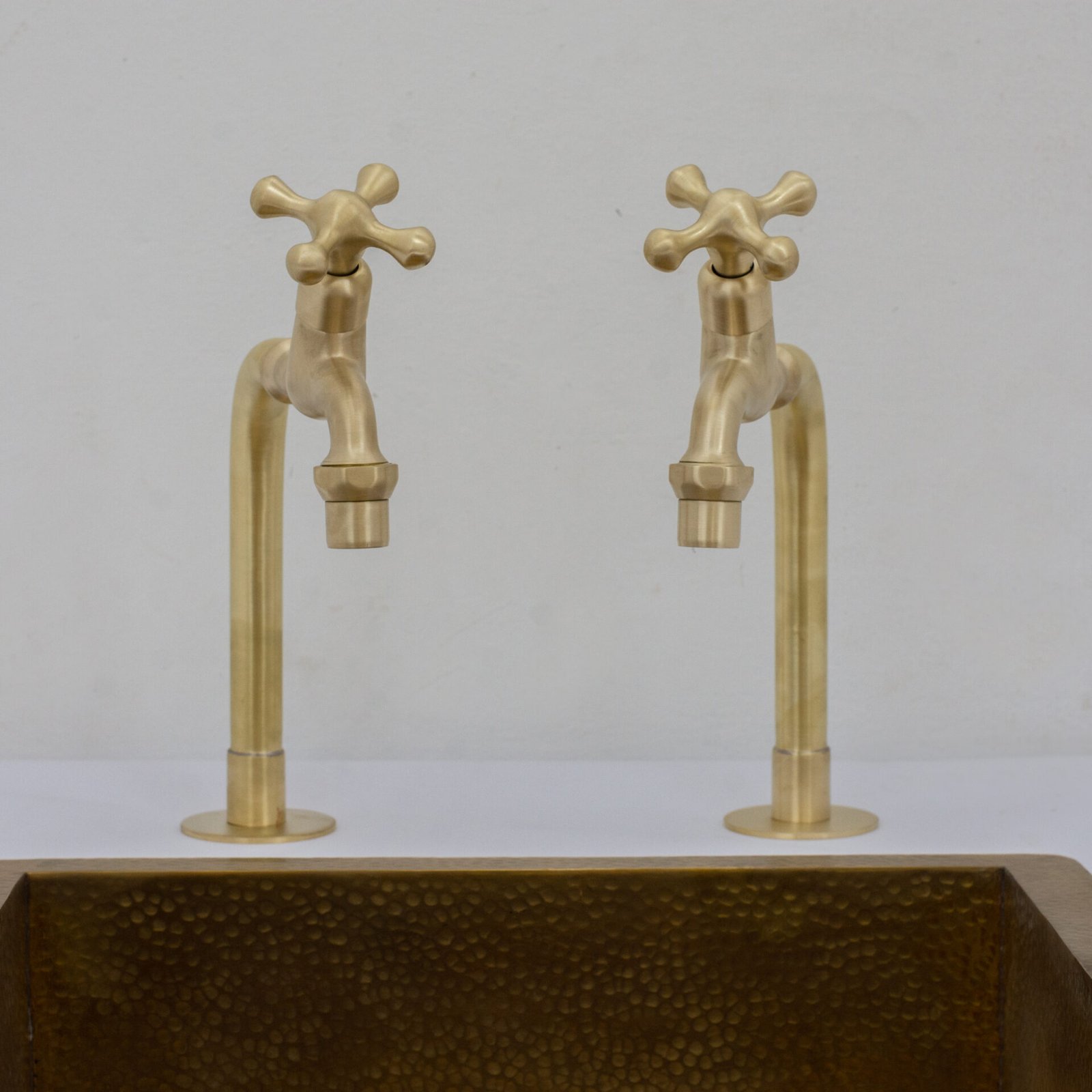 Solid Brass Kitchen Bib Taps, Deck Mount Pillar Taps, Kitchen Double Faucet Set, Hot and Cold Pillar Taps