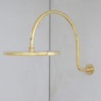 Unlacquered Brass Gooseneck Shower Arm With Rainfall Showerhead, Solid Brass Wall Mounted Shower Arm