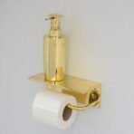 Unlacquered Brass Bathroom Floating Shelf With Hook, Wall Mount Shelf With Toilet Paper Holder