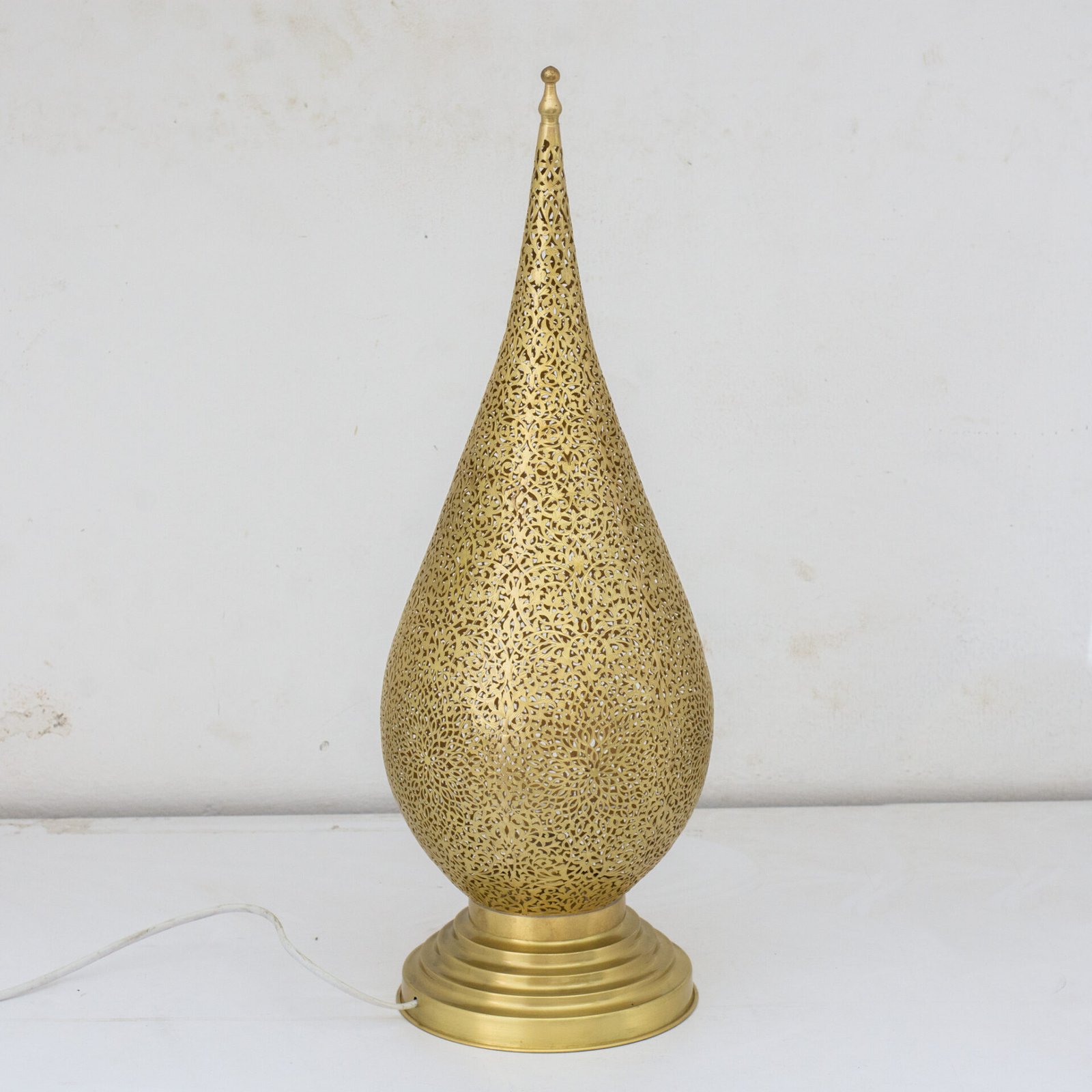 Unlacquered Brass Table Light, Perforated Base Light, Pierced Table Lighting