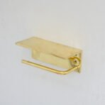 Unlacquered Brass Bathroom Floating Shelf With Hook, Wall Mount Shelf With Toilet Paper Holder