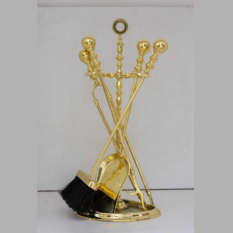 Solid Brass Fireplace Set Tools, Heavy Duty Fire Poker