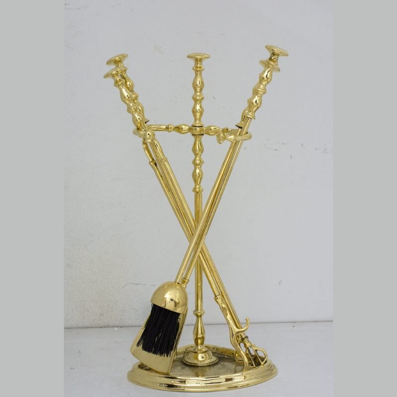 Solid Brass Fireplace Tools, Heavy Duty Fireside Set, Firewood Tongs With Stand