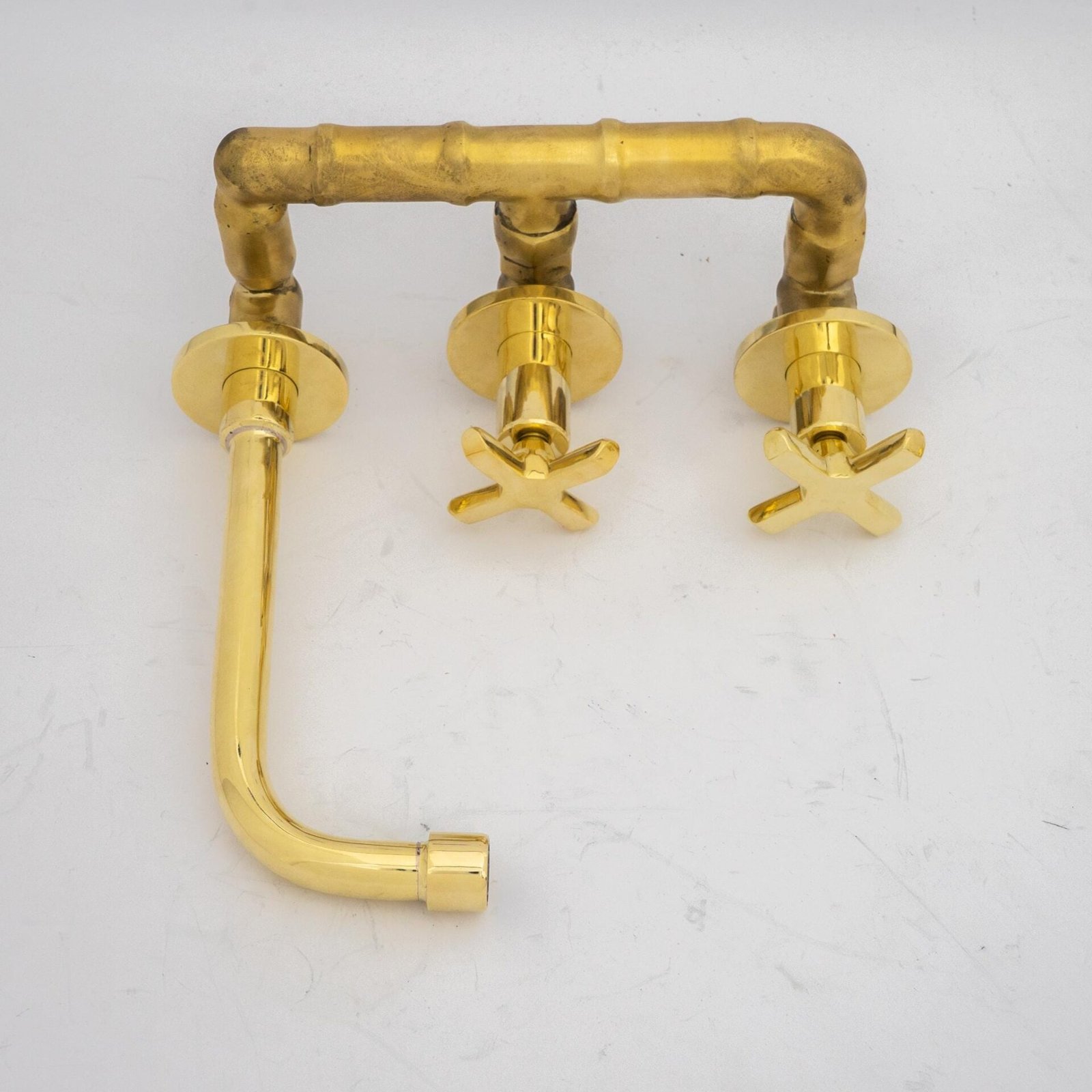 Unlacquered Brass Wall Mount Bathroom Faucet, Solid Brass Concealed Wall Faucet