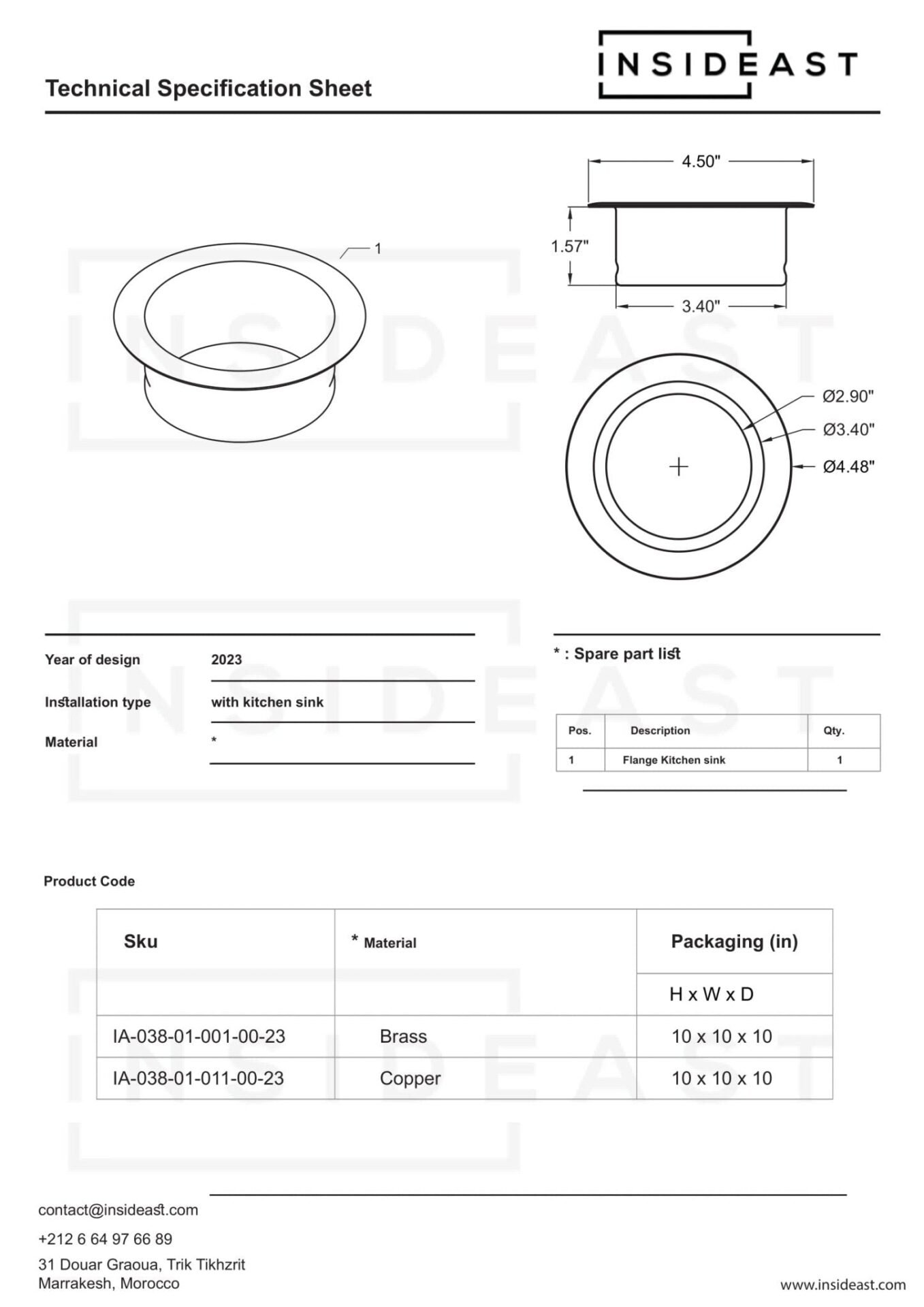 Unlacquered Solid Copper Garbage Disposal Flange