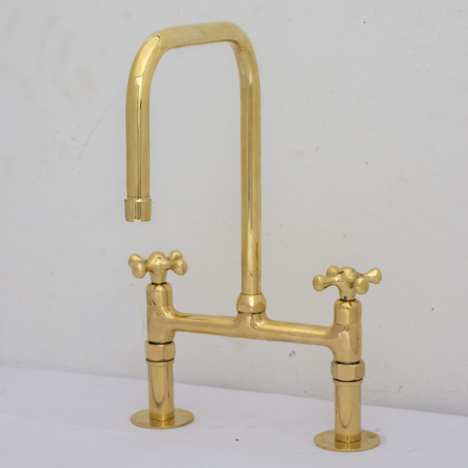 Traditional 8" Brass Kitchen Bridge Faucet With Square Spout, Two Handle Kitchen Faucet, Bridge Mixer Tap, 2 Hole Deck Mounted Tap Faucet