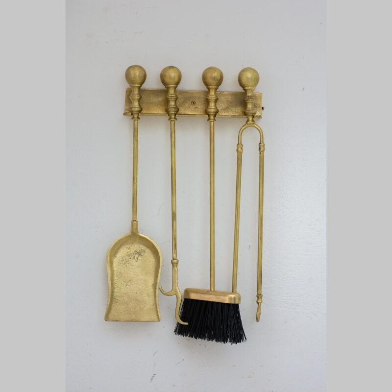 Wall Mount Solid Brass Fireplace Set, Heavy Duty Fireplace Tools