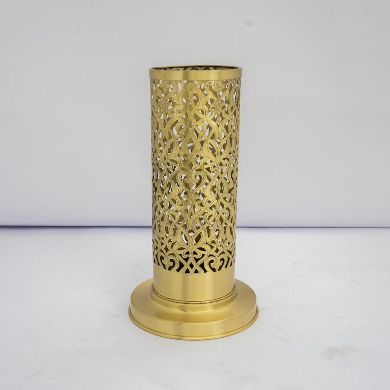Brushed Brass Bedside Light, Pierced Cylinder Lamp, Brass Table Lamp