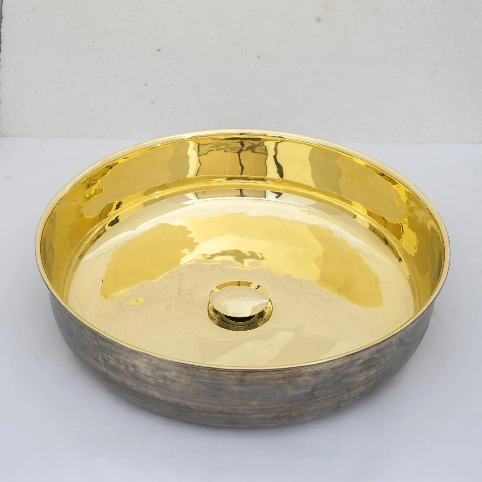 Unlacquered Brass Round Vessel Sink, Top Mount Bathroom Bronze Basin