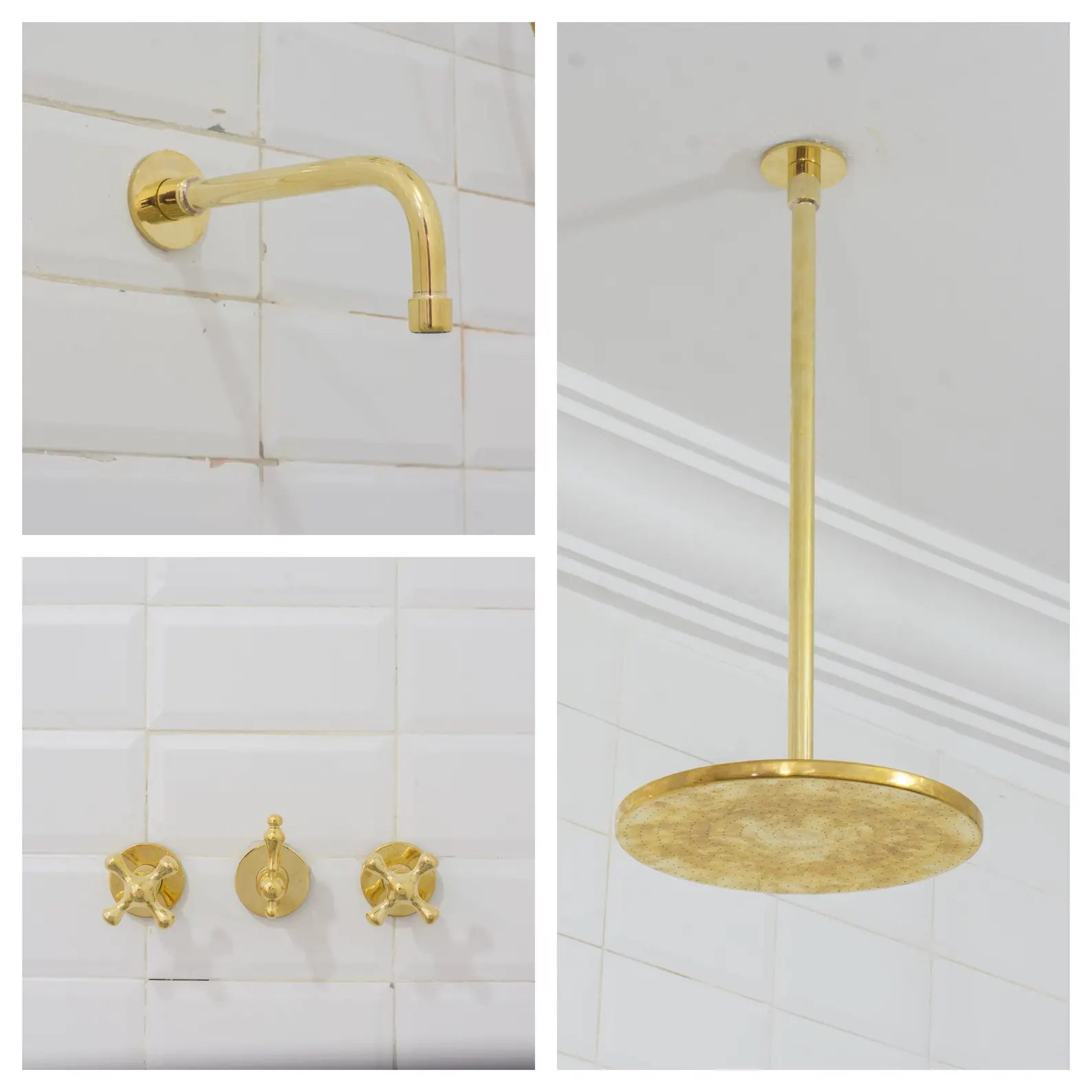 Solid Brass 2-Outlet Shower System, Overhead Shower With Tub Filler, Rainfall Shower, Ceiling Shower Set, Ceiling Showerhead And Tub Faucet