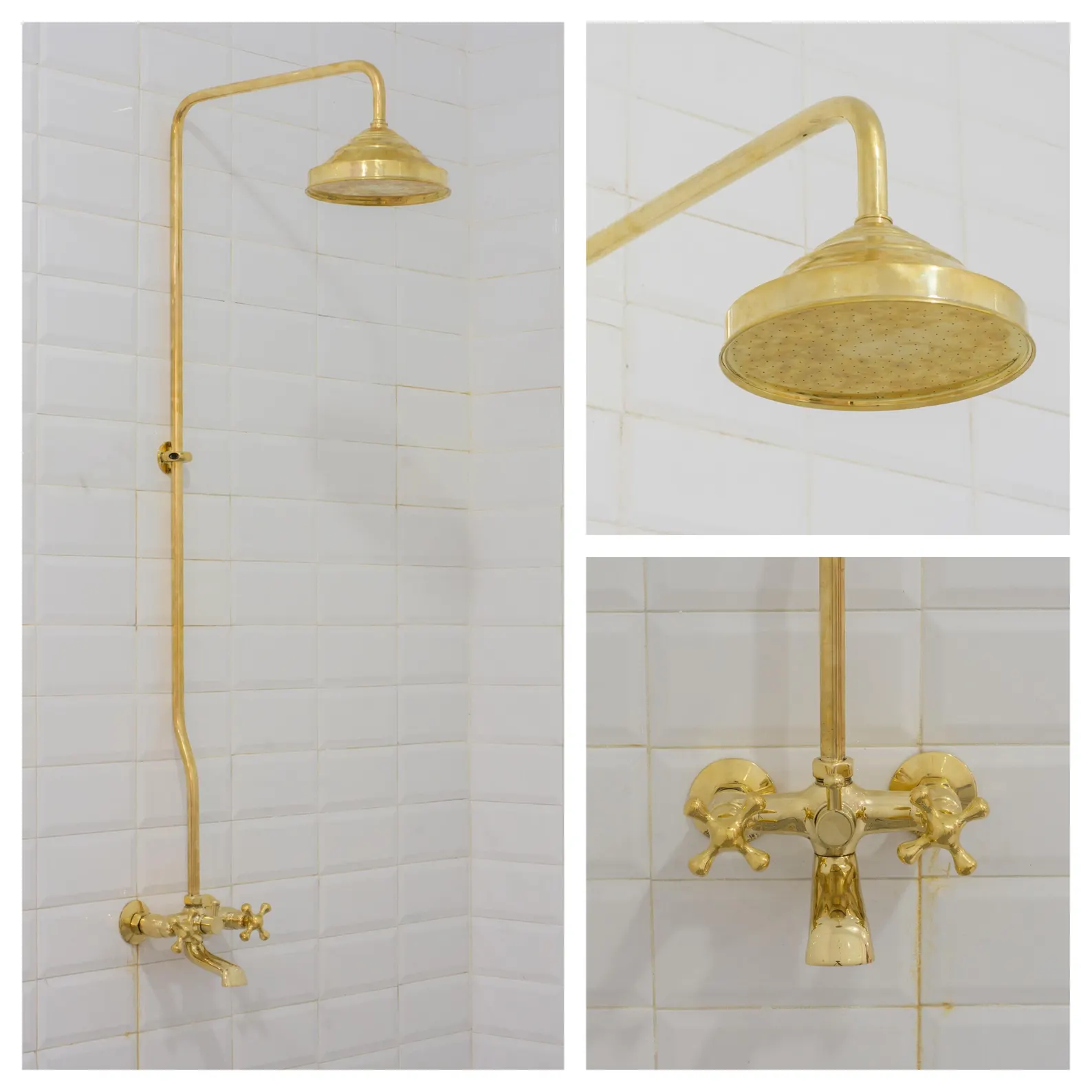 Solid Brass Shower System, Showerhead With Tub Filler, Rain Shower System, Exposed Pipe Tub Faucet